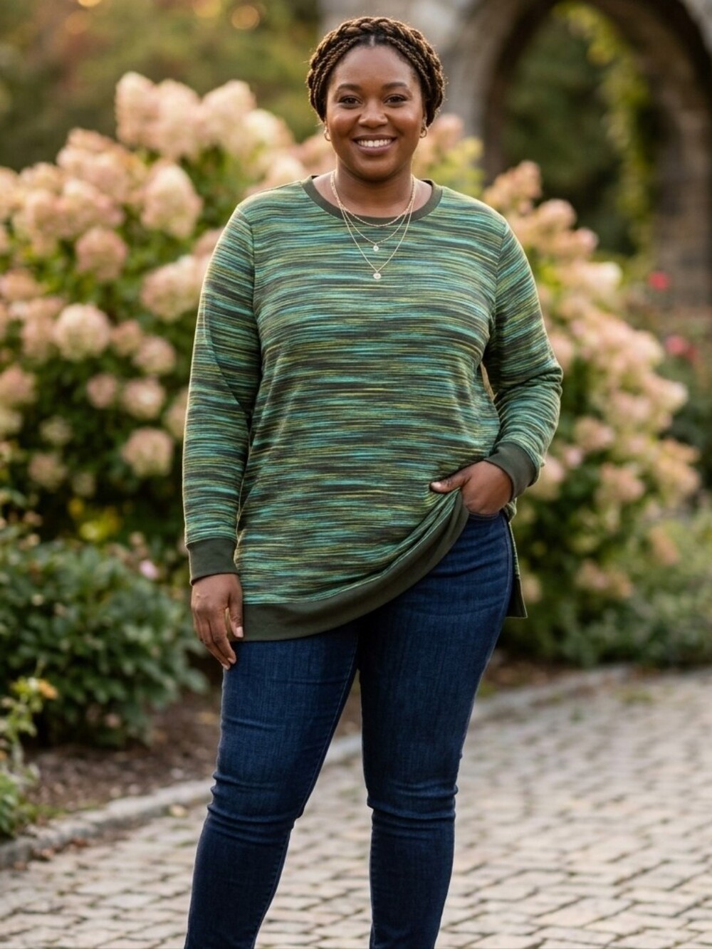 Lands End Green Multi-stripe Crew Neck Tunic XL Tall Size 16-18 1X NWOT